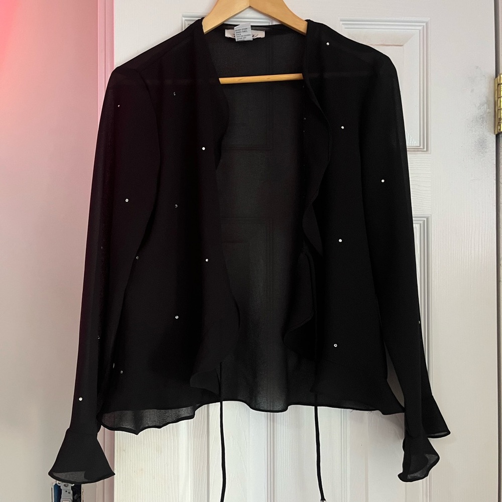 Patra Black Sheer Blouse with White Accents